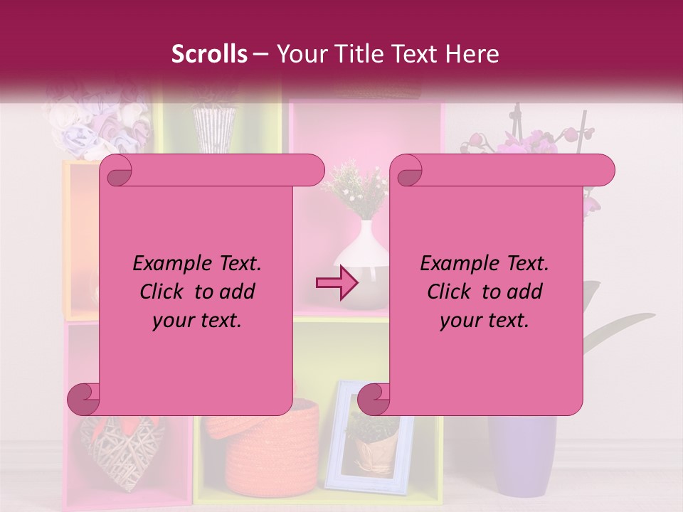 A Colorful Shelf With Flowers And A Vase On Top Of It PowerPoint Template