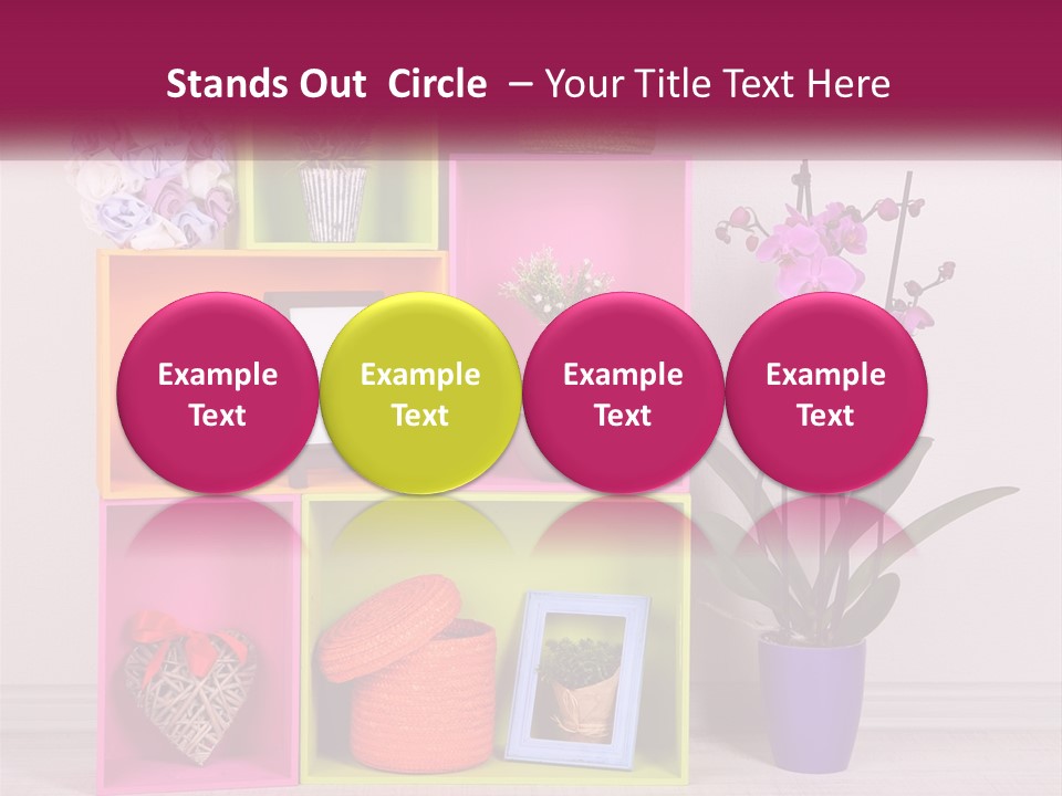 A Colorful Shelf With Flowers And A Vase On Top Of It PowerPoint Template