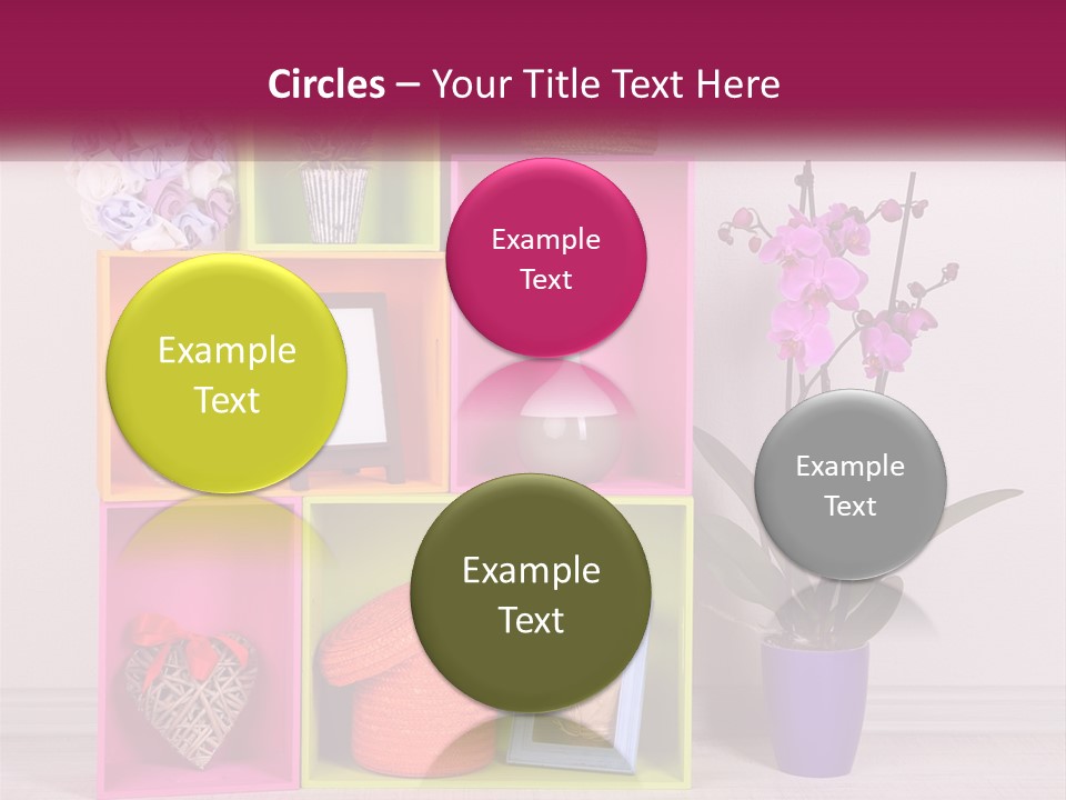 A Colorful Shelf With Flowers And A Vase On Top Of It PowerPoint Template
