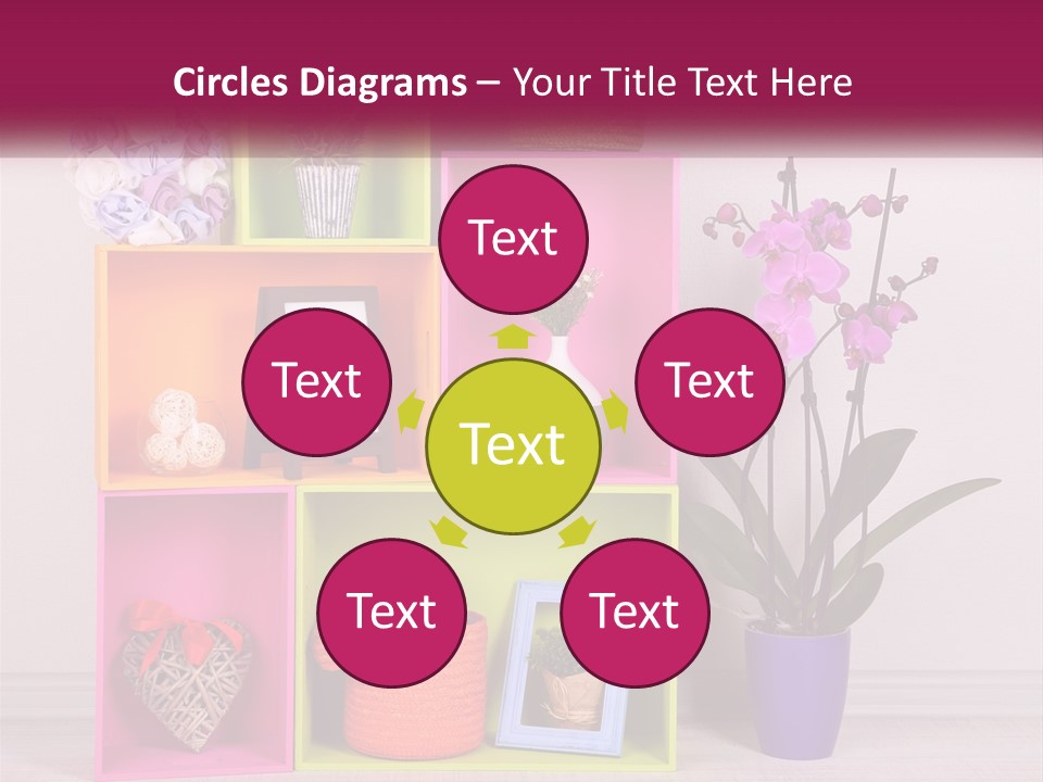 A Colorful Shelf With Flowers And A Vase On Top Of It PowerPoint Template
