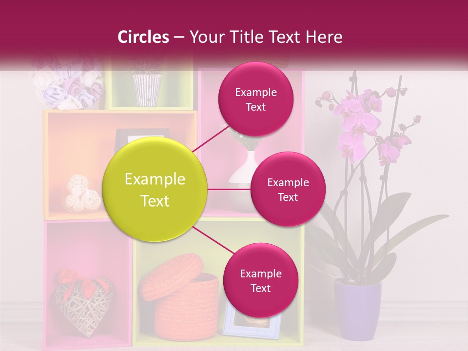 A Colorful Shelf With Flowers And A Vase On Top Of It PowerPoint Template