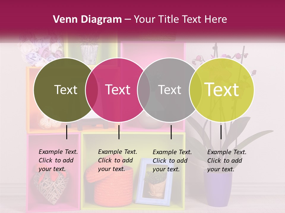 A Colorful Shelf With Flowers And A Vase On Top Of It PowerPoint Template