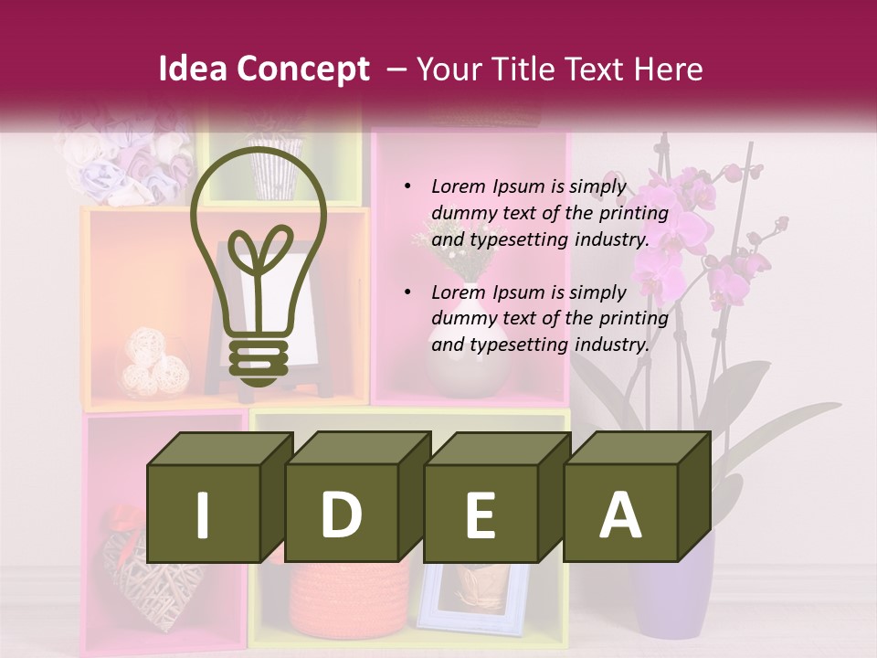 A Colorful Shelf With Flowers And A Vase On Top Of It PowerPoint Template