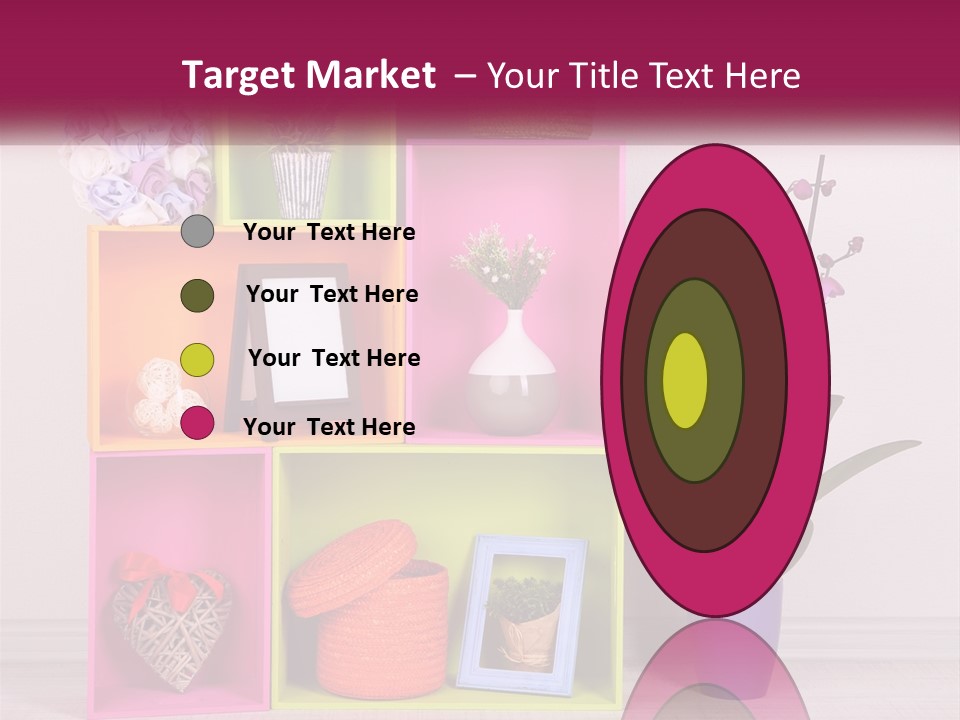 A Colorful Shelf With Flowers And A Vase On Top Of It PowerPoint Template