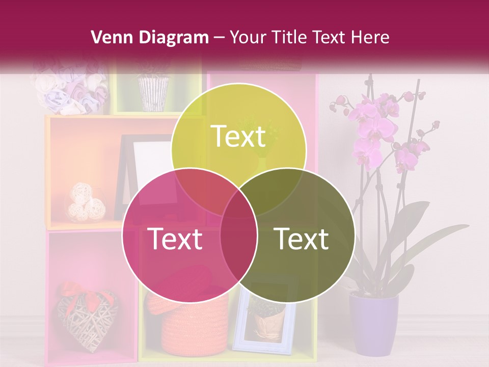 A Colorful Shelf With Flowers And A Vase On Top Of It PowerPoint Template