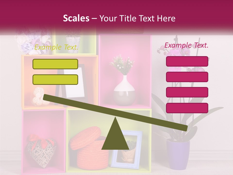 A Colorful Shelf With Flowers And A Vase On Top Of It PowerPoint Template