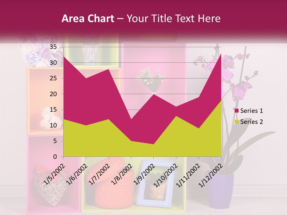 A Colorful Shelf With Flowers And A Vase On Top Of It PowerPoint Template
