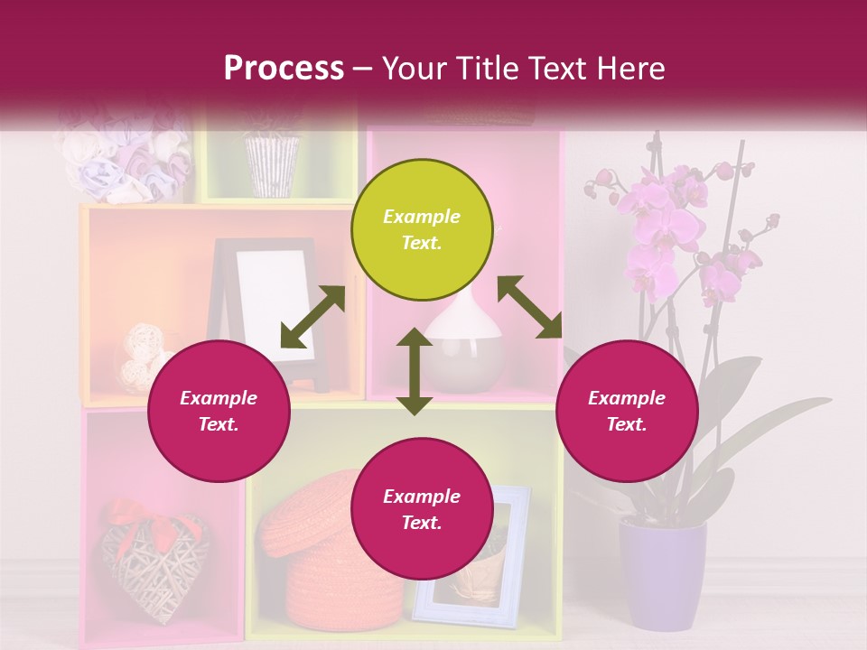 A Colorful Shelf With Flowers And A Vase On Top Of It PowerPoint Template