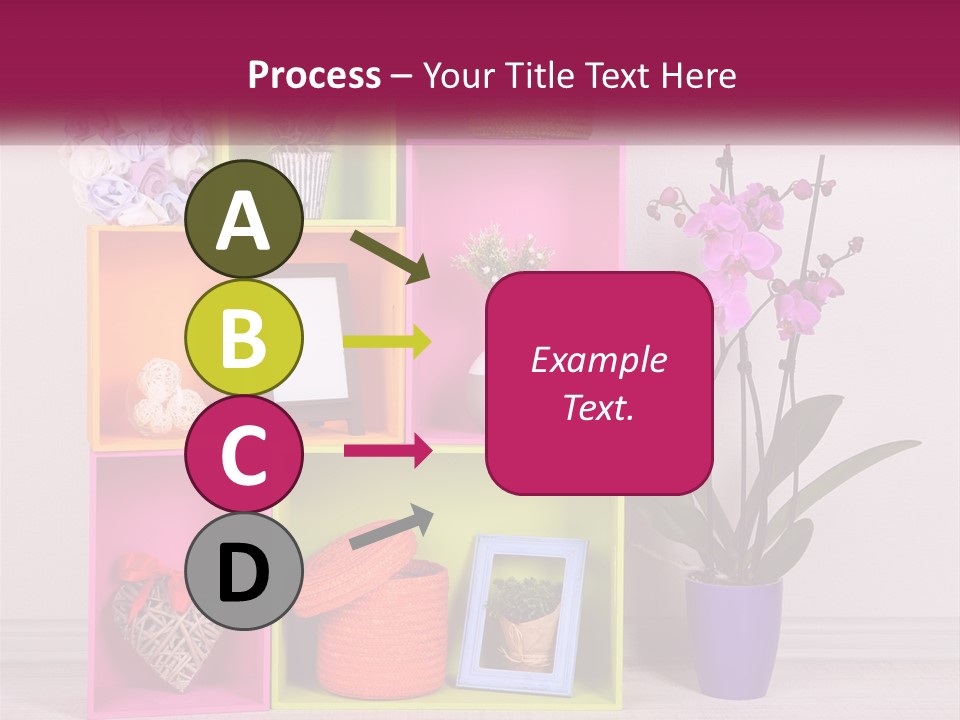 A Colorful Shelf With Flowers And A Vase On Top Of It PowerPoint Template