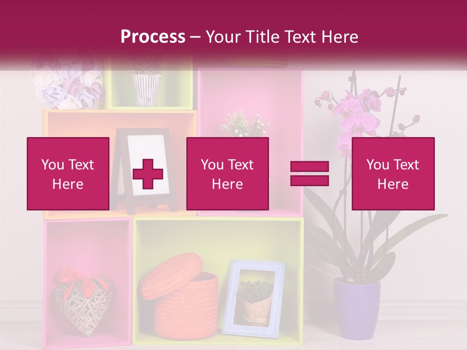 A Colorful Shelf With Flowers And A Vase On Top Of It PowerPoint Template