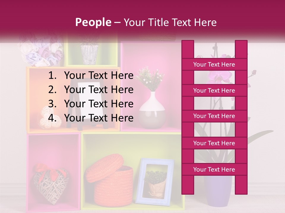 A Colorful Shelf With Flowers And A Vase On Top Of It PowerPoint Template