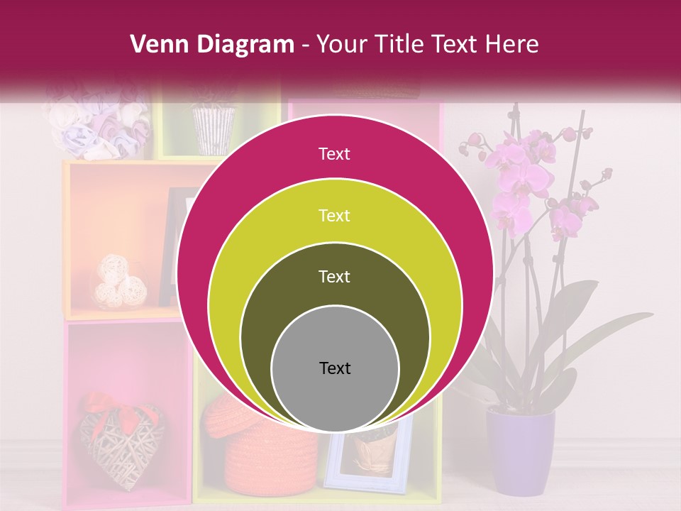 A Colorful Shelf With Flowers And A Vase On Top Of It PowerPoint Template