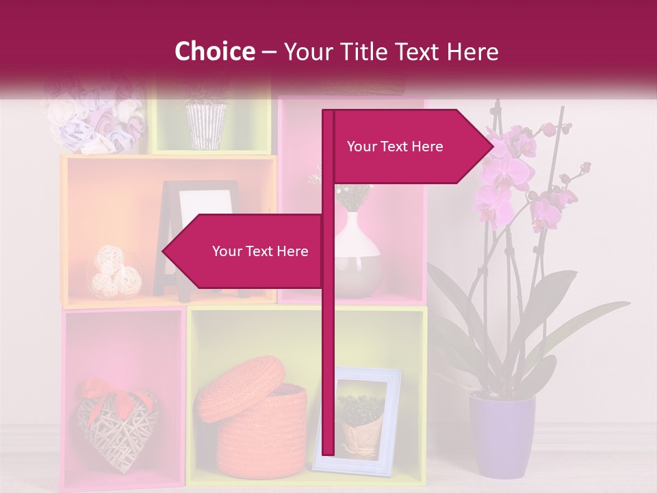 A Colorful Shelf With Flowers And A Vase On Top Of It PowerPoint Template
