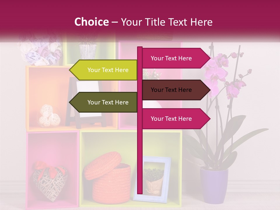 A Colorful Shelf With Flowers And A Vase On Top Of It PowerPoint Template