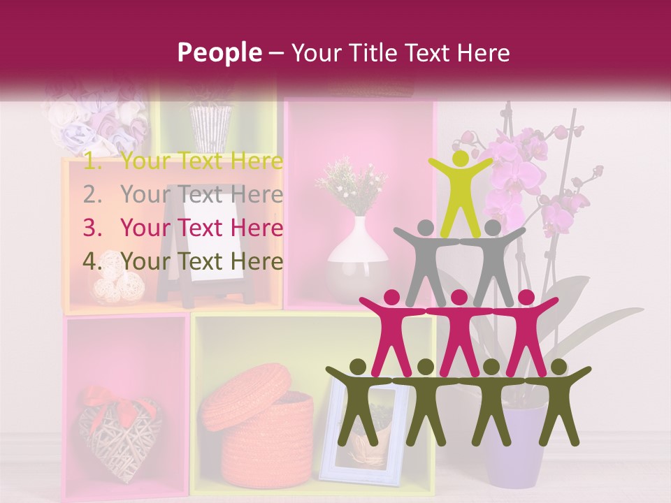 A Colorful Shelf With Flowers And A Vase On Top Of It PowerPoint Template