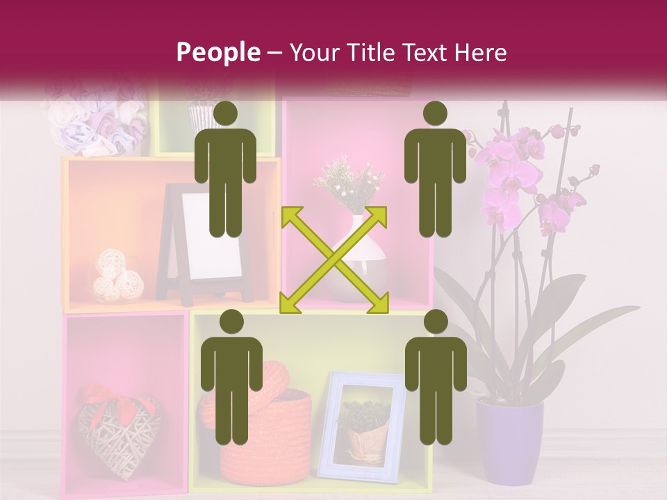 A Colorful Shelf With Flowers And A Vase On Top Of It PowerPoint Template