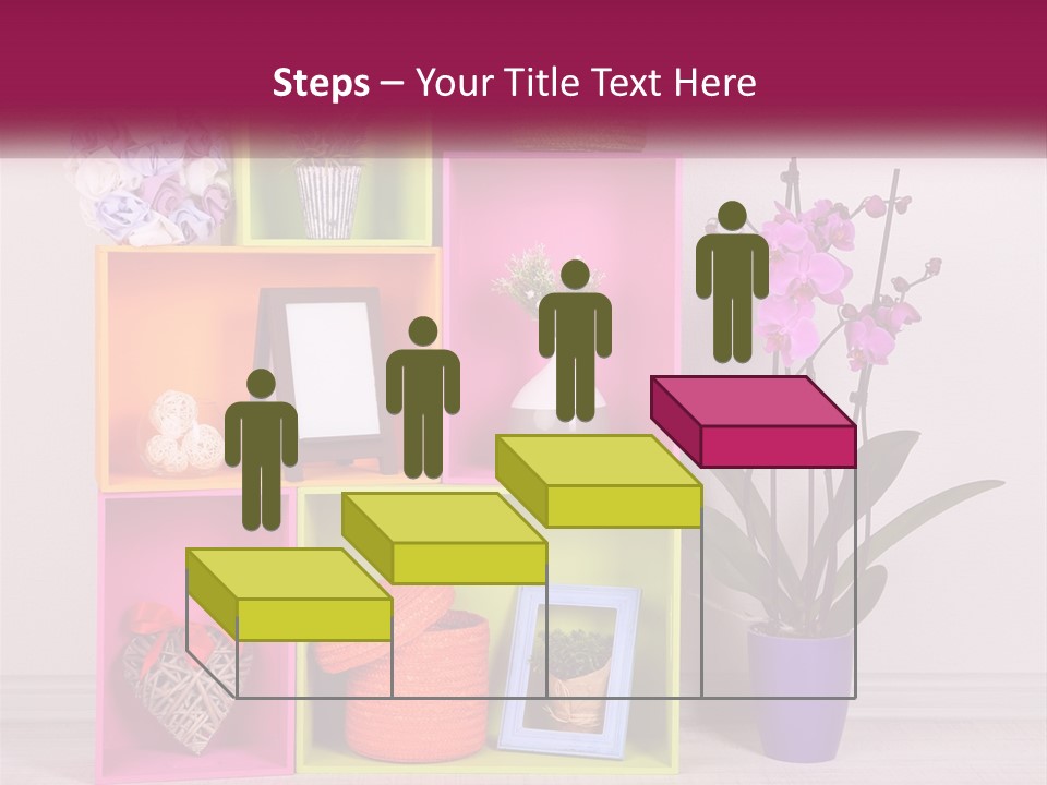 A Colorful Shelf With Flowers And A Vase On Top Of It PowerPoint Template