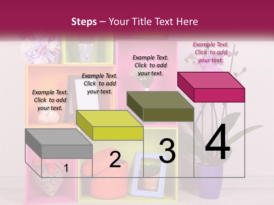 A Colorful Shelf With Flowers And A Vase On Top Of It PowerPoint Template