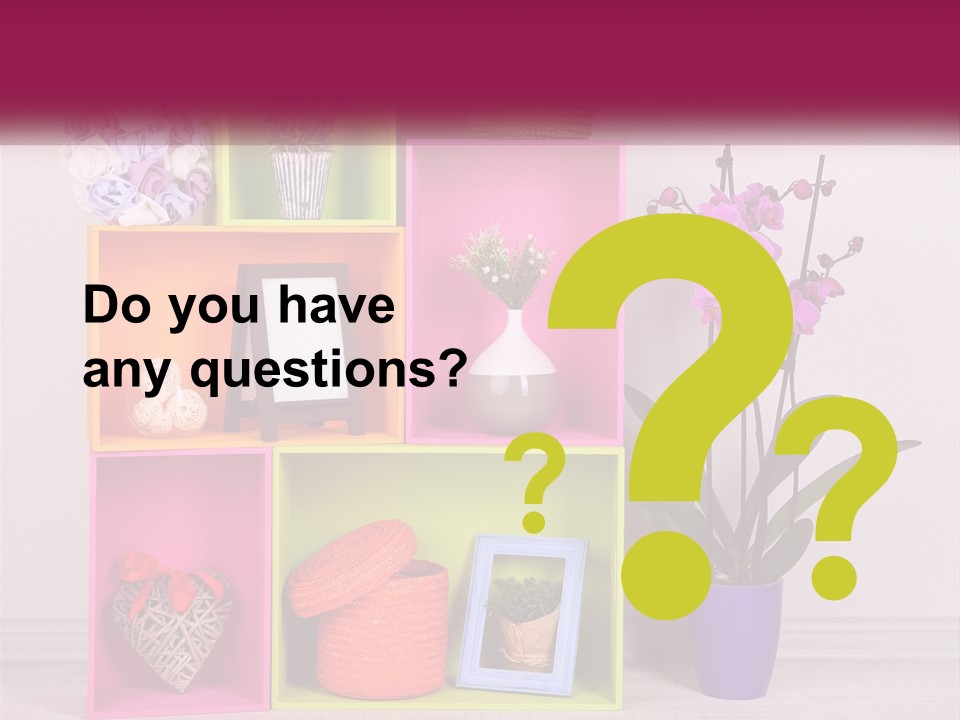 A Colorful Shelf With Flowers And A Vase On Top Of It PowerPoint Template