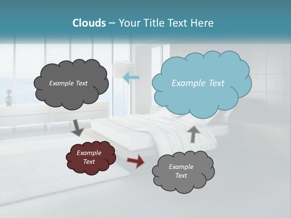 A Bedroom With A Large Bed And A Large Window PowerPoint Template