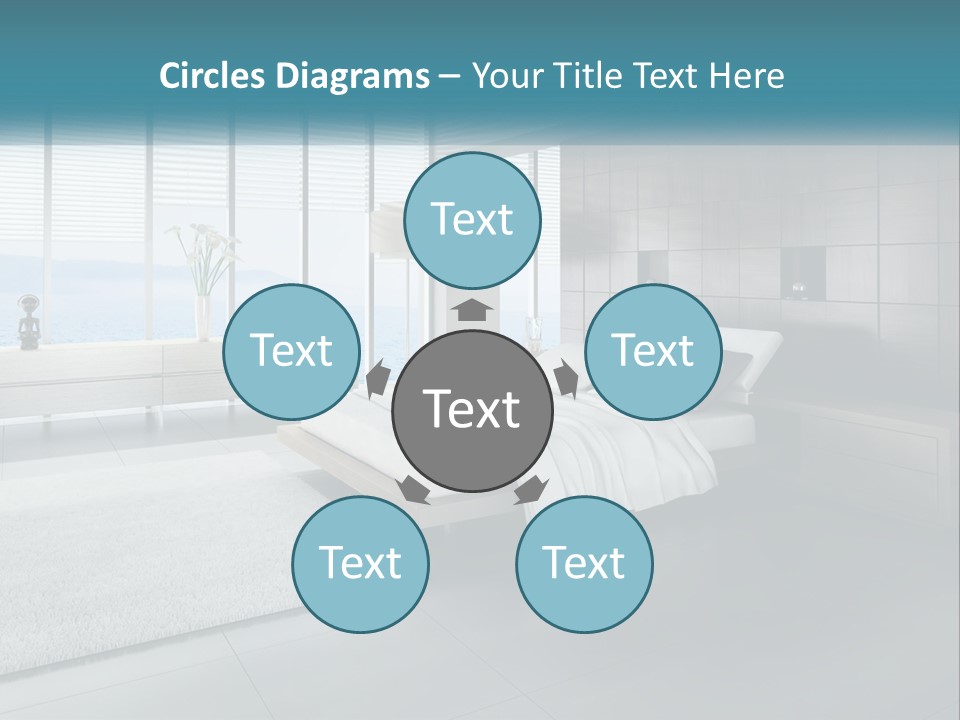 A Bedroom With A Large Bed And A Large Window PowerPoint Template