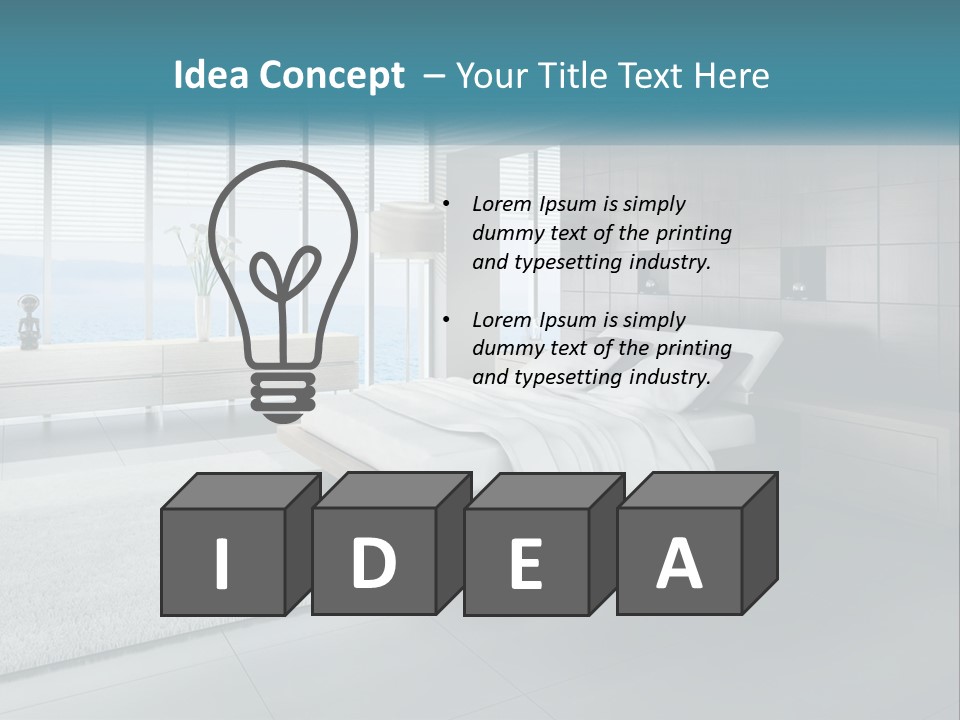 A Bedroom With A Large Bed And A Large Window PowerPoint Template