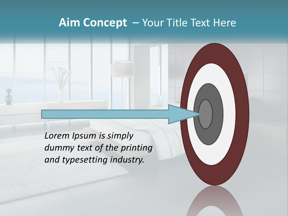 A Bedroom With A Large Bed And A Large Window PowerPoint Template
