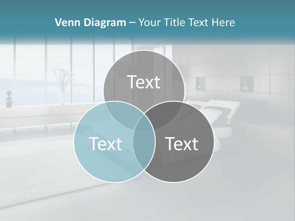 A Bedroom With A Large Bed And A Large Window PowerPoint Template