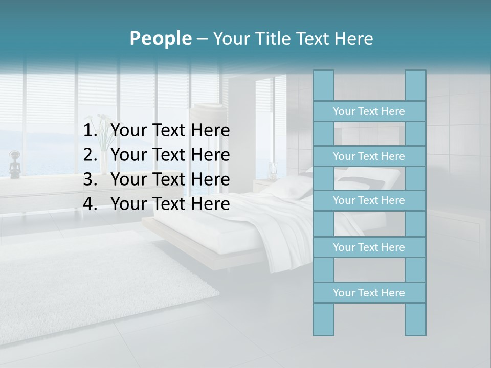 A Bedroom With A Large Bed And A Large Window PowerPoint Template