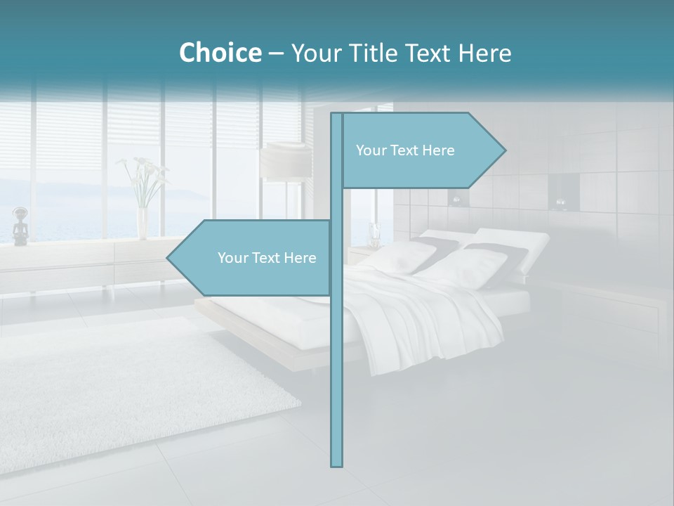 A Bedroom With A Large Bed And A Large Window PowerPoint Template