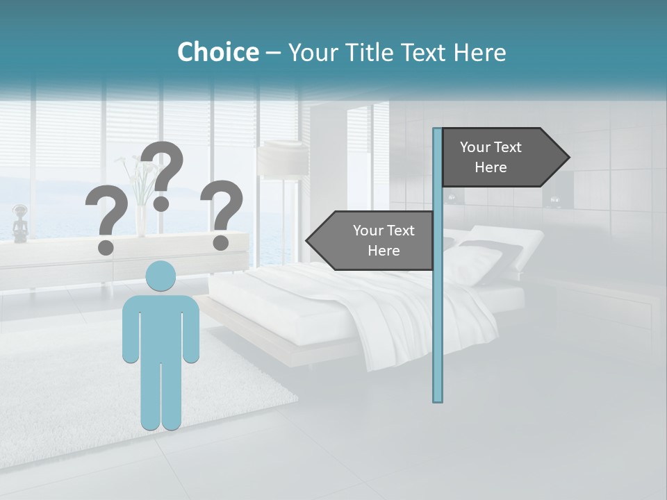 A Bedroom With A Large Bed And A Large Window PowerPoint Template