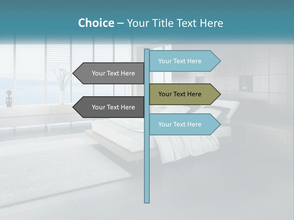 A Bedroom With A Large Bed And A Large Window PowerPoint Template