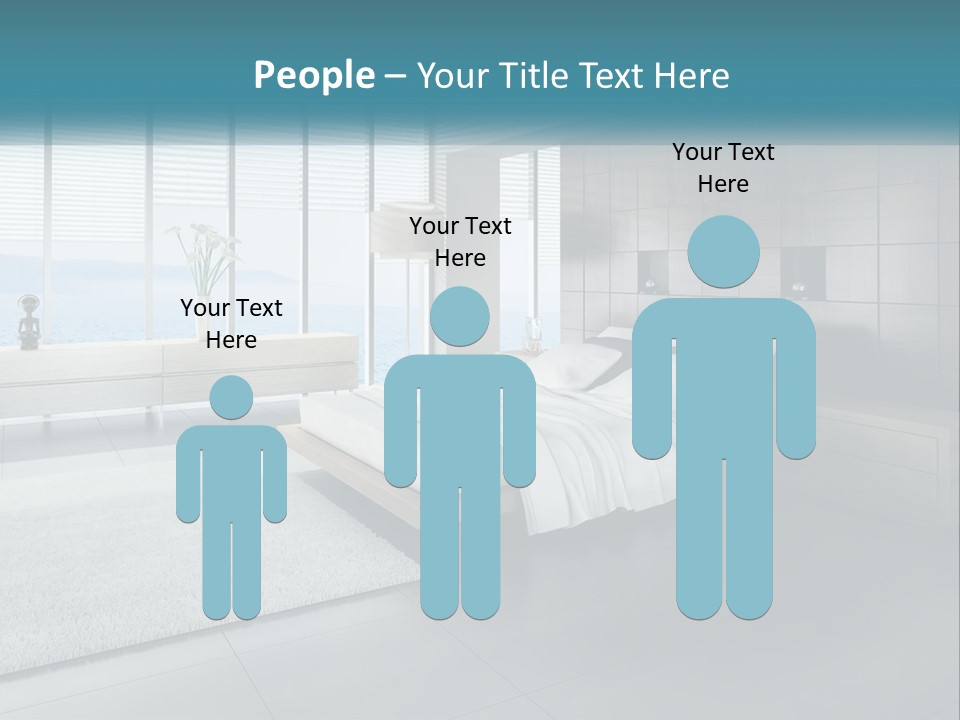 A Bedroom With A Large Bed And A Large Window PowerPoint Template