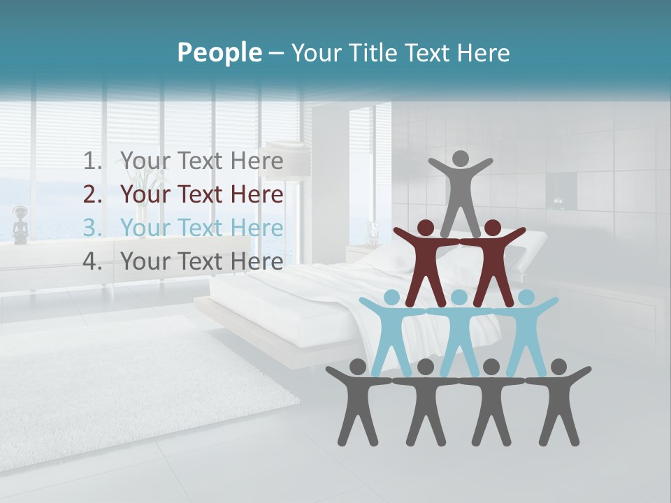 A Bedroom With A Large Bed And A Large Window PowerPoint Template