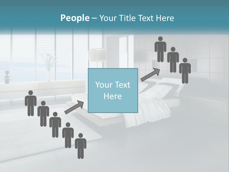 A Bedroom With A Large Bed And A Large Window PowerPoint Template