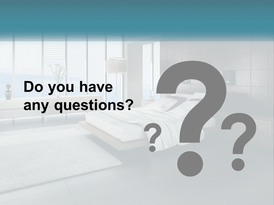 A Bedroom With A Large Bed And A Large Window PowerPoint Template