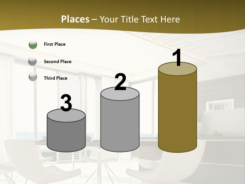 A White Table And Chairs In A Room PowerPoint Template
