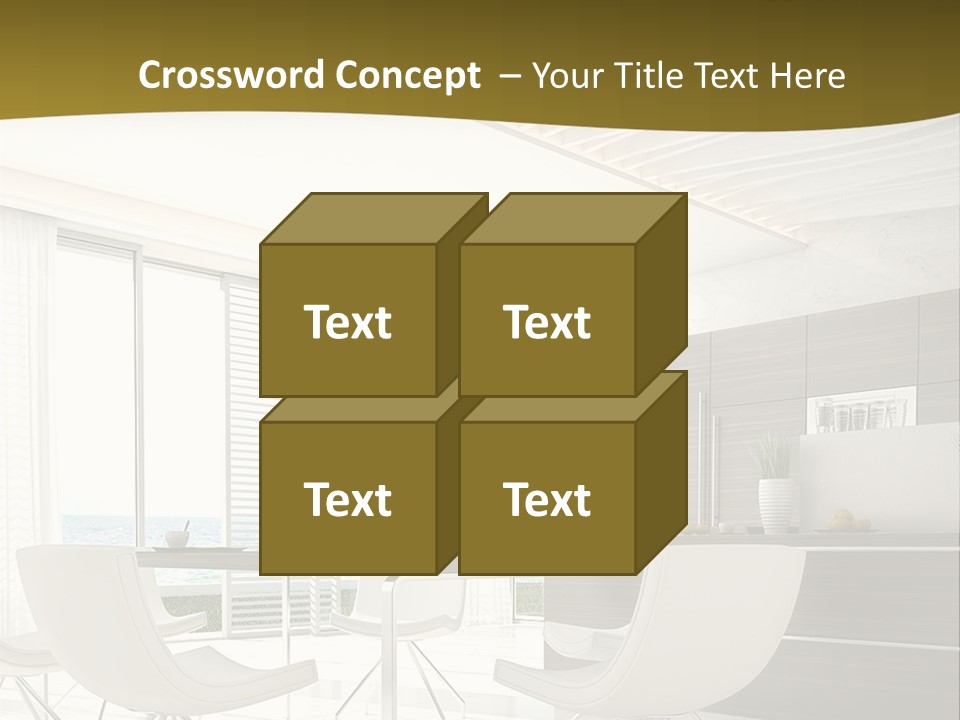 A White Table And Chairs In A Room PowerPoint Template