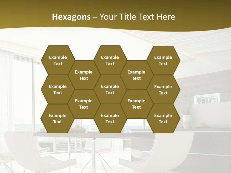 A White Table And Chairs In A Room PowerPoint Template