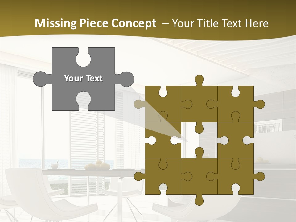 A White Table And Chairs In A Room PowerPoint Template