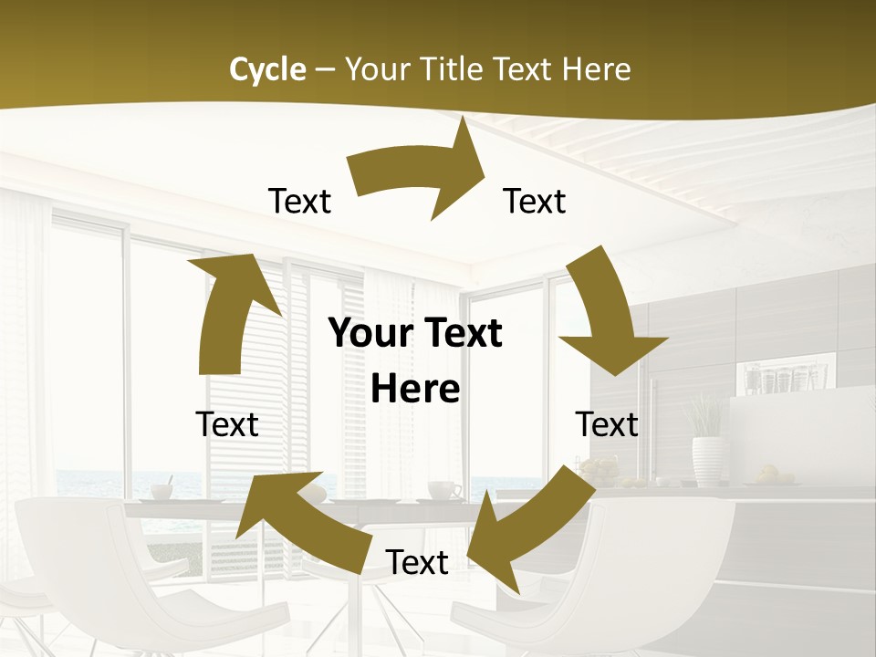 A White Table And Chairs In A Room PowerPoint Template