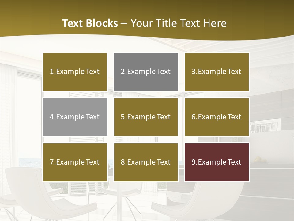 A White Table And Chairs In A Room PowerPoint Template