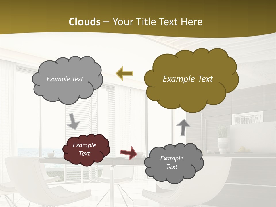 A White Table And Chairs In A Room PowerPoint Template