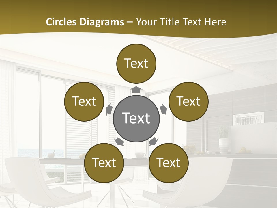 A White Table And Chairs In A Room PowerPoint Template