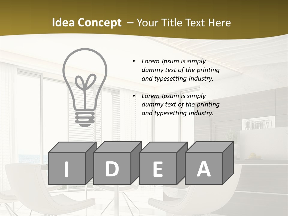 A White Table And Chairs In A Room PowerPoint Template