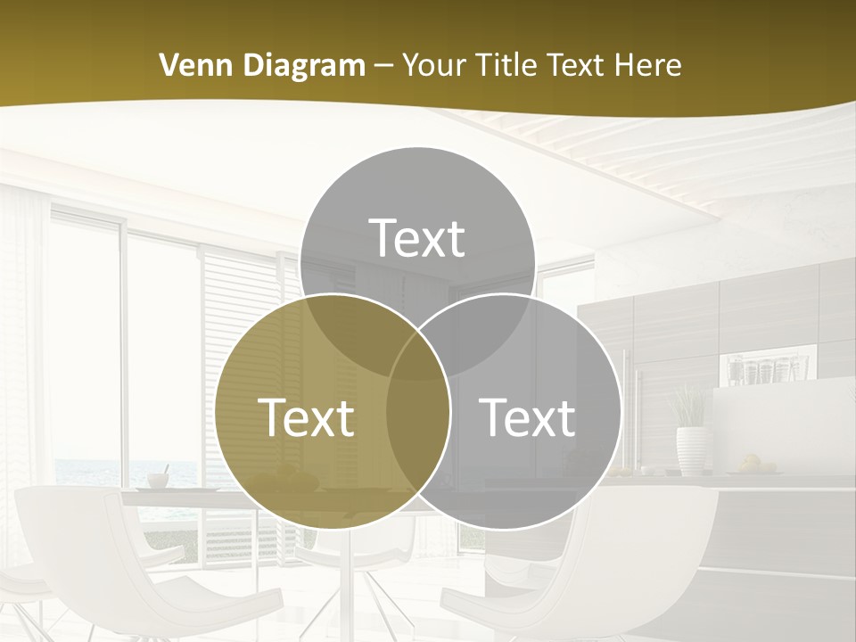 A White Table And Chairs In A Room PowerPoint Template