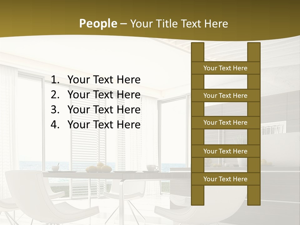 A White Table And Chairs In A Room PowerPoint Template