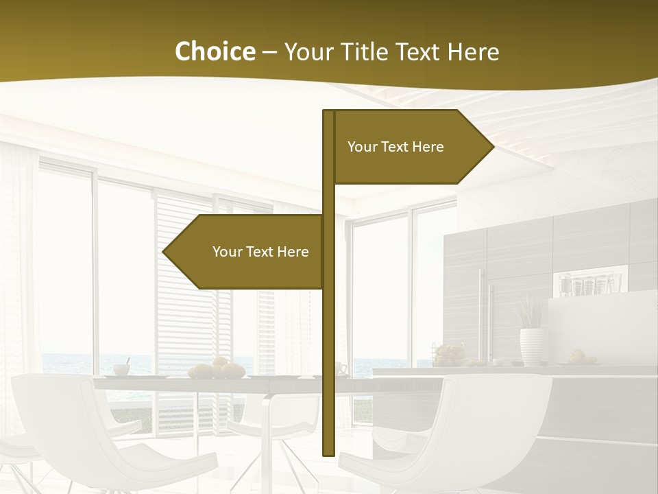 A White Table And Chairs In A Room PowerPoint Template