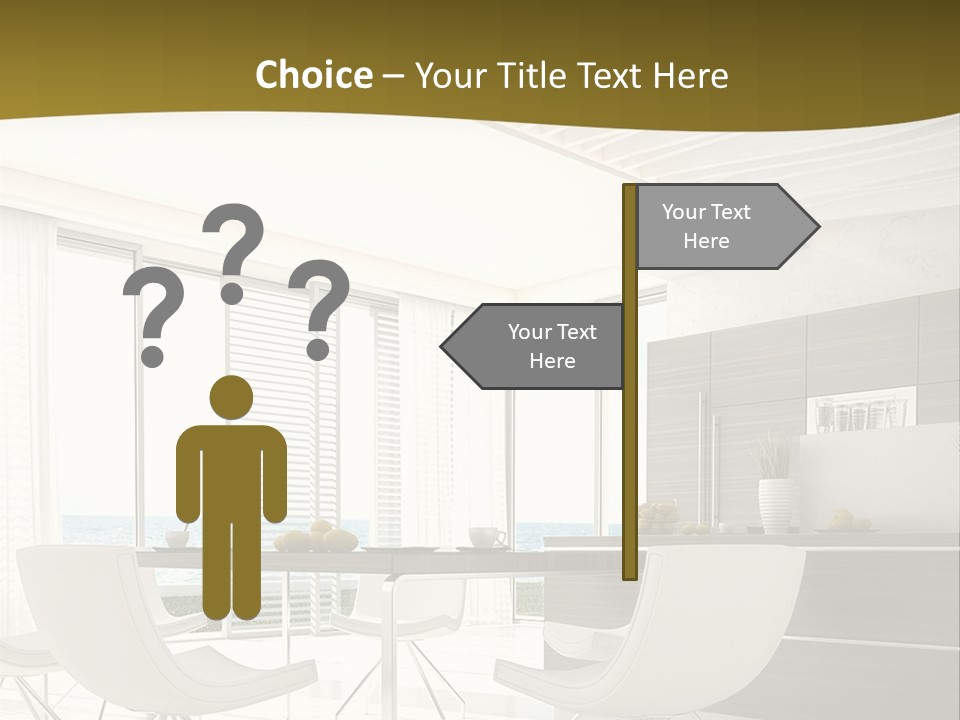 A White Table And Chairs In A Room PowerPoint Template