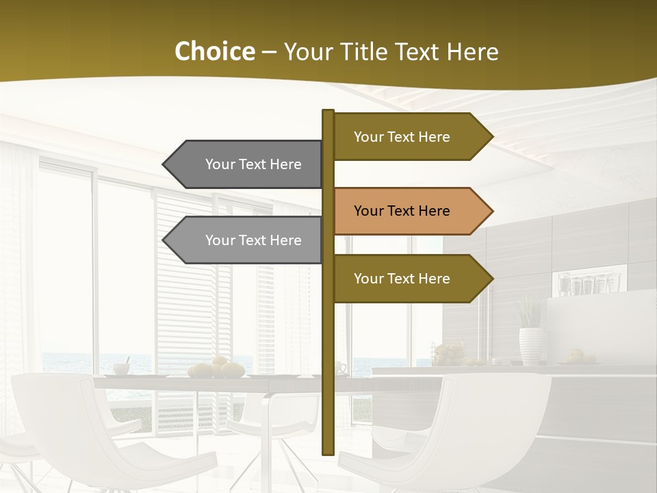A White Table And Chairs In A Room PowerPoint Template